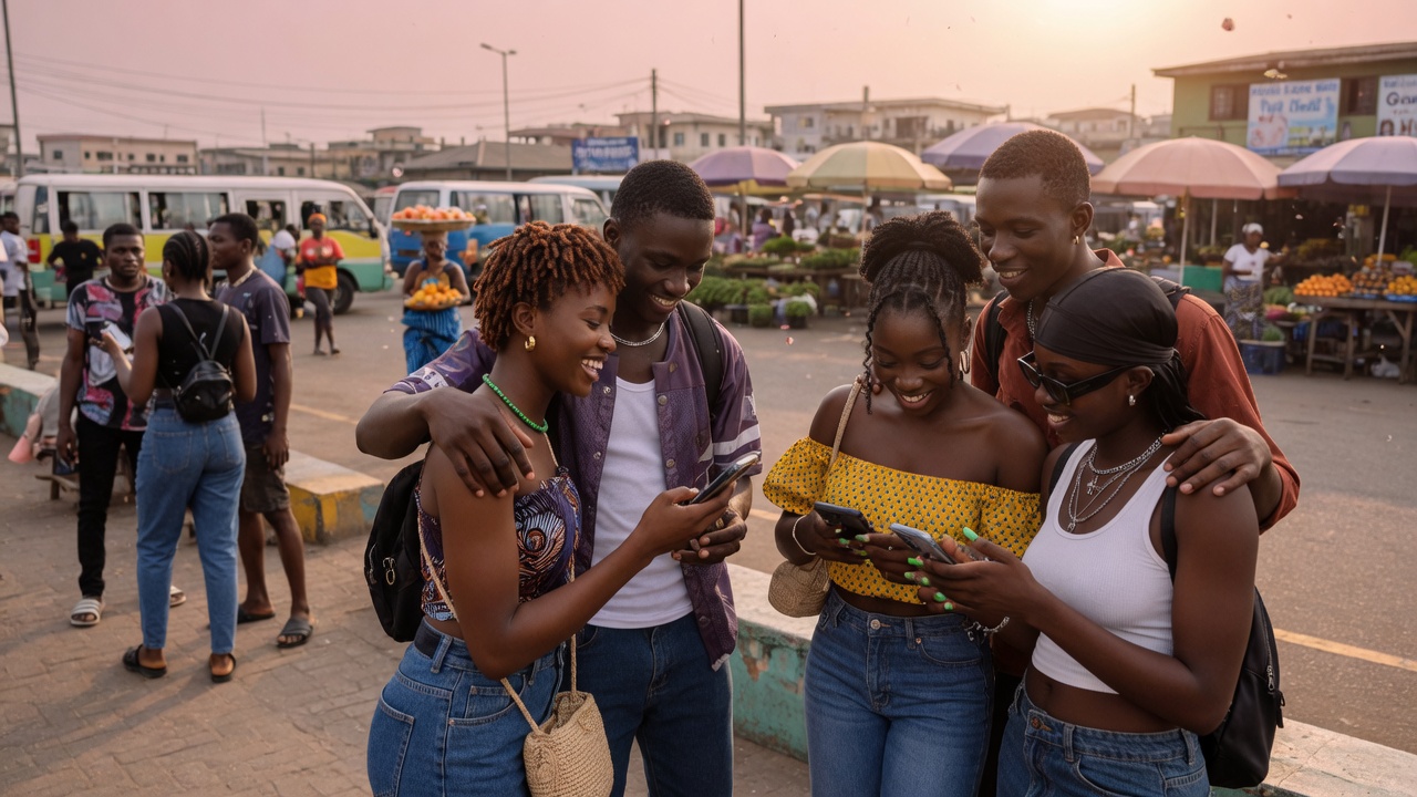 Young people gathering and connecting in a city square