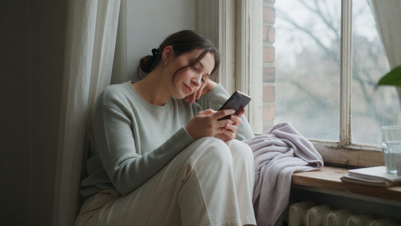 A person holding a phone in quiet daylight